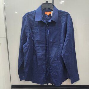 Tallia Sport Mens Tuxedo Long Sleeve Shirt L Blue Cotton Blend